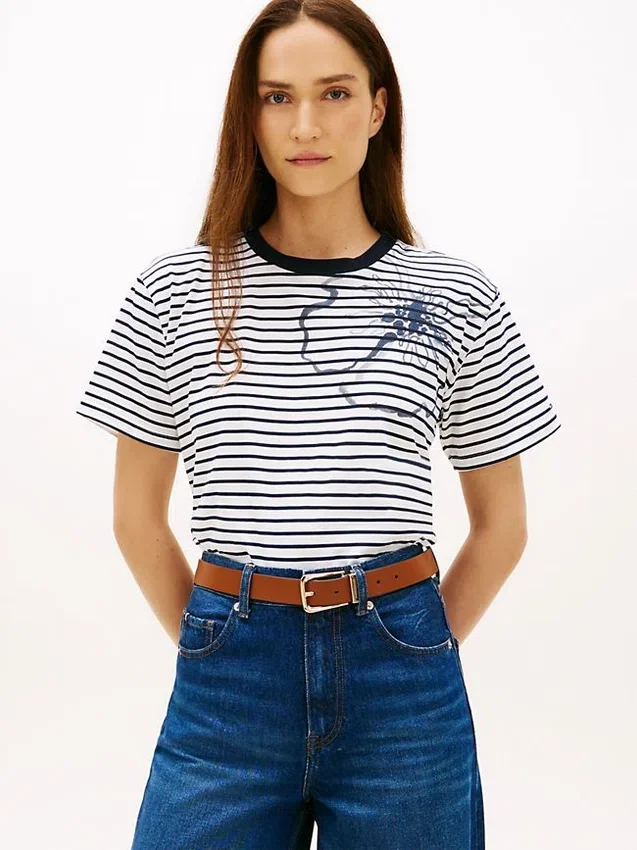 Abstract Floral Print Stripe T-Shirt Abstract Floral Print Stripe T-Shirt