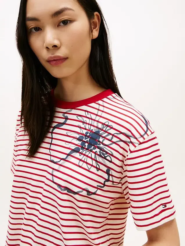 Abstract Floral Print Stripe T-Shirt Abstract Floral Print Stripe T-Shirt