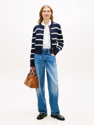 Allover Crest Mid-Rise Barrel Jean