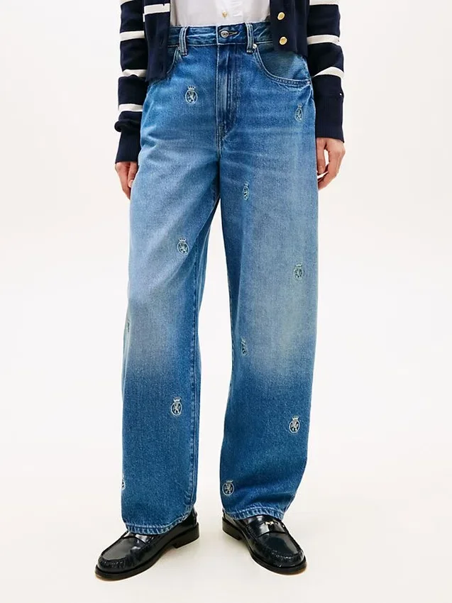 Allover Crest Mid-Rise Barrel Jean Allover Crest Mid-Rise Barrel Jean