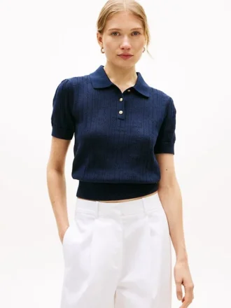 Allover Flag Logo Pointelle Sweater Polo