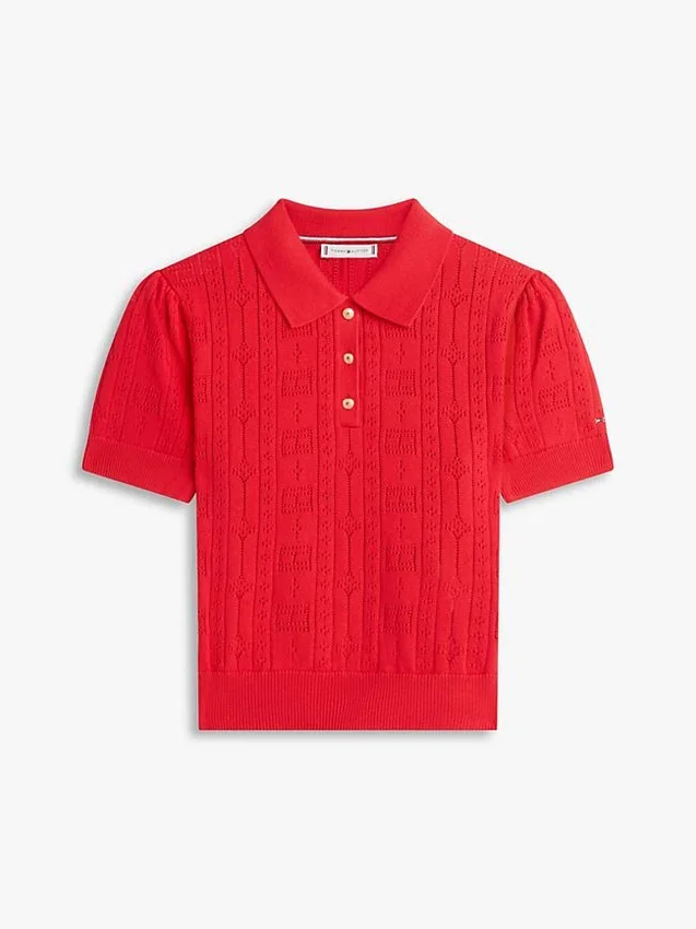 Allover Flag Logo Pointelle Sweater Polo Allover Flag Logo Pointelle Sweater Polo