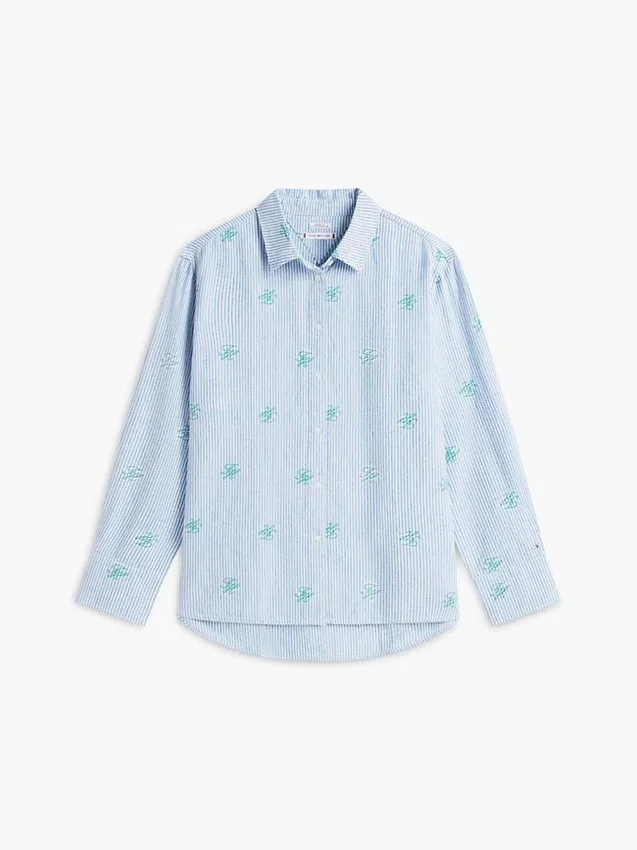 Allover Monogram Linen-Blend Shirt Allover Monogram Linen-Blend Shirt
