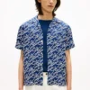 Allover Script Monogram Linen Camp Shirt
