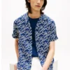 Allover Script Monogram Linen Camp Shirt