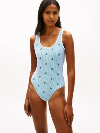 Allover Script Monogram Scoop Swimsuit