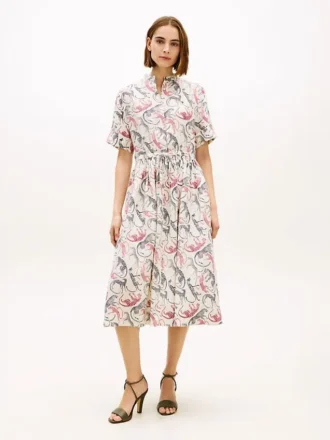Animal Print Linen Midi Shirtdress