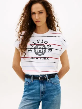 Arch Logo Striped Dolman Sleeve T-Shirt