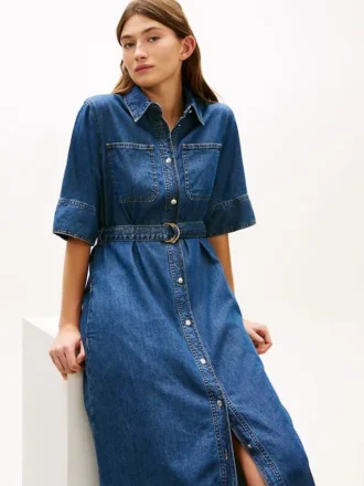 Belted Denim Midi Dress