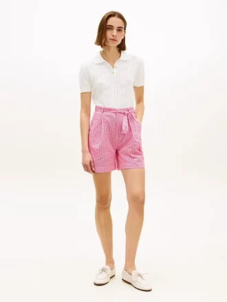 Belted Gingham Seersucker Short