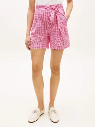 Belted Gingham Seersucker Short