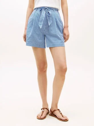 Belted Gingham Seersucker Short