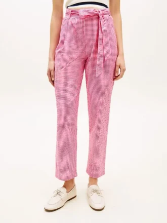 Belted Gingham Seersucker Tapered Pant
