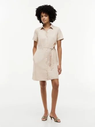 Belted Linen-Cotton Blend Shirtdress