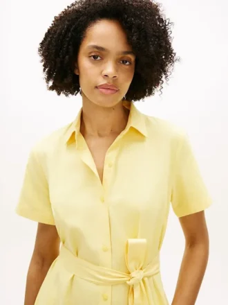 Belted Linen-Cotton Blend Shirtdress