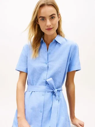 Belted Linen-Cotton Blend Shirtdress