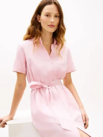 Belted Linen-Cotton Blend Shirtdress