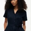 Belted Linen-Cotton Blend Shirtdress