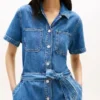 Belted Medium-Wash Denim Shirtdress