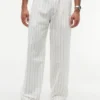 Belted Striped Cotton-Linen Blend Pant