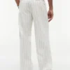 Belted Striped Cotton-Linen Blend Pant