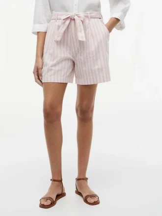 Belted Striped Linen-Blend Short
