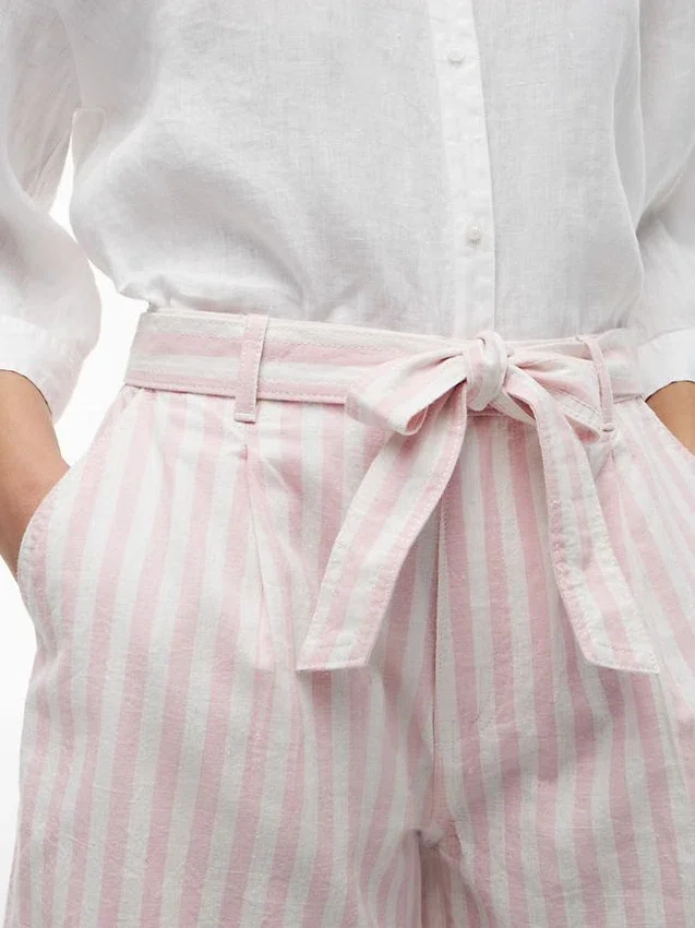 Belted Striped Linen-Blend Short Belted Striped Linen-Blend Short