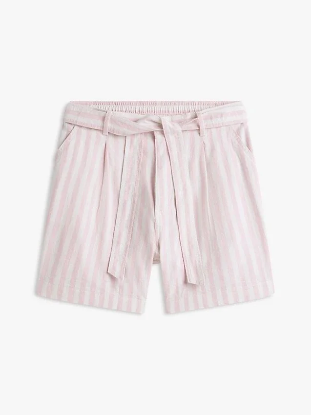 Belted Striped Linen-Blend Short Belted Striped Linen-Blend Short