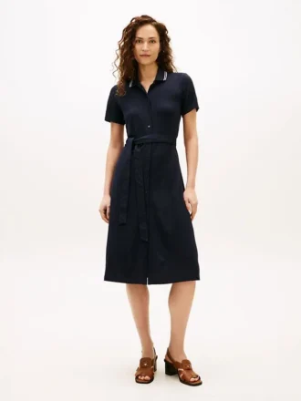 Belted Tipped Midi Polo Dress