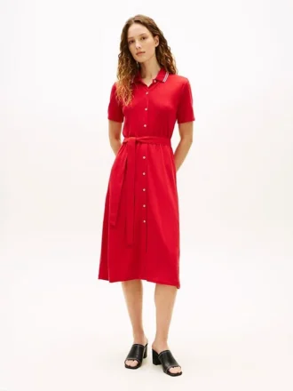 Belted Tipped Midi Polo Dress