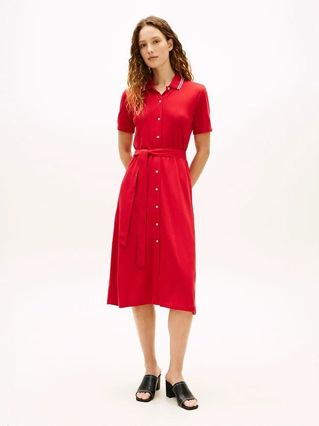 Belted Tipped Midi Polo Dress Belted Tipped Midi Polo Dress