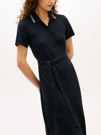 Belted Tipped Midi Polo Dress