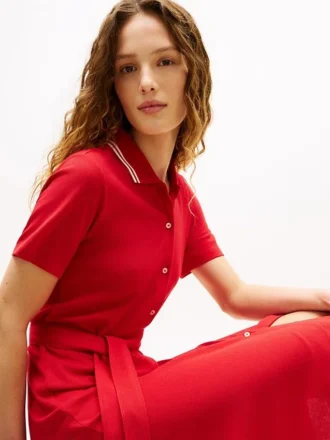 Belted Tipped Midi Polo Dress