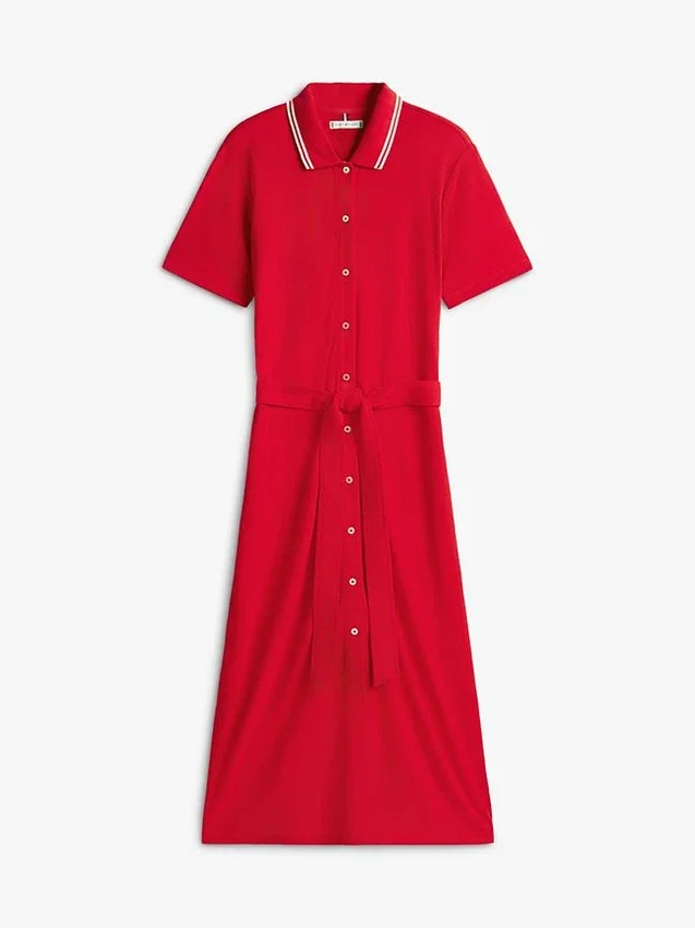 Belted Tipped Midi Polo Dress Belted Tipped Midi Polo Dress
