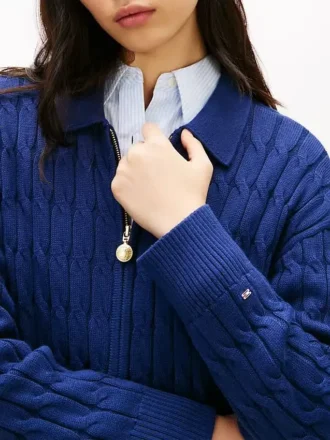 Boxy Fit Cable Knit Zip Cardigan