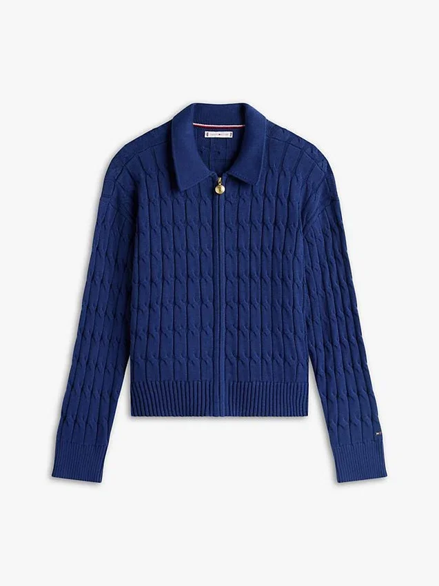 Boxy Fit Cable Knit Zip Cardigan Boxy Fit Cable Knit Zip Cardigan