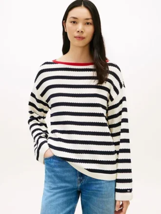 Breton Stripe Pointelle Boatneck Sweater