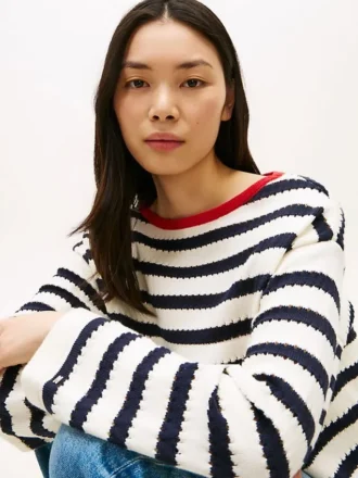 Breton Stripe Pointelle Boatneck Sweater