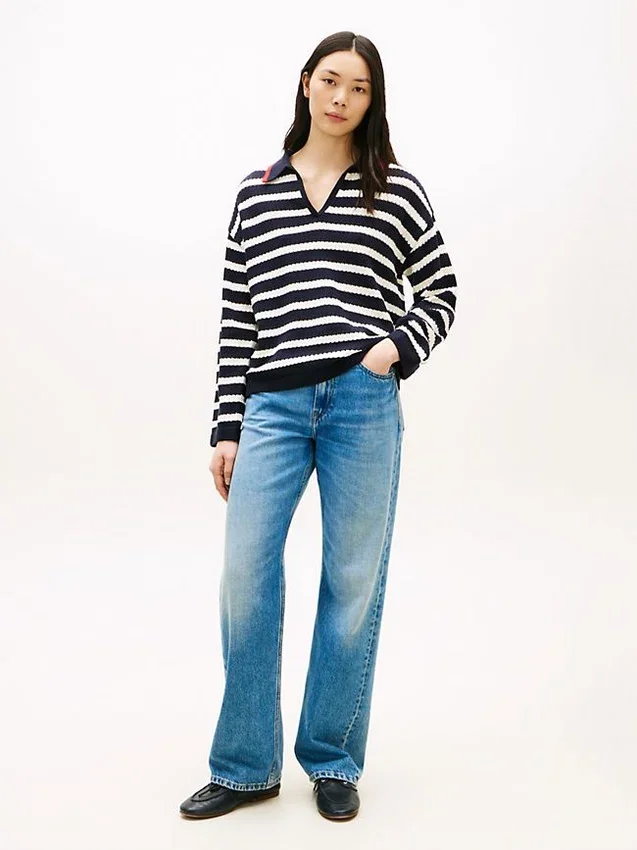 Breton Stripe Pointelle Sweater Polo Breton Stripe Pointelle Sweater Polo