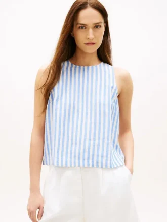 Buttoned-Back Linen-Blend Tank Top