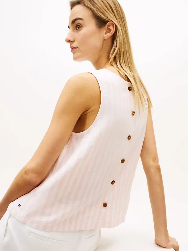 Buttoned-Back Linen-Blend Tank Top Buttoned-Back Linen-Blend Tank Top