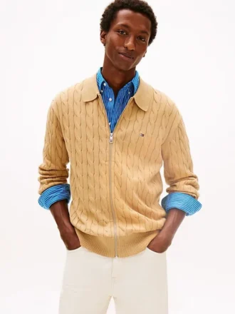 Cable Knit Zip Polo Cardigan