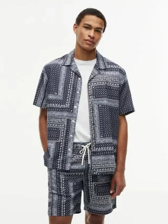 Classic Fit Bandana Patchwork Camp Shirt