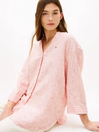 Collarless Linen Pullover Shirt