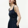 Contrast Stitch Belted Midi Dress