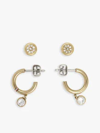 Crystal Accent Hoop & Stud Earring Set