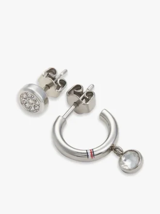 Crystal Accent Hoop & Stud Earring Set
