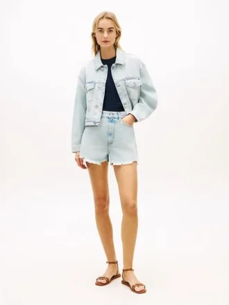 Distressed High-Rise Wide Denim Short