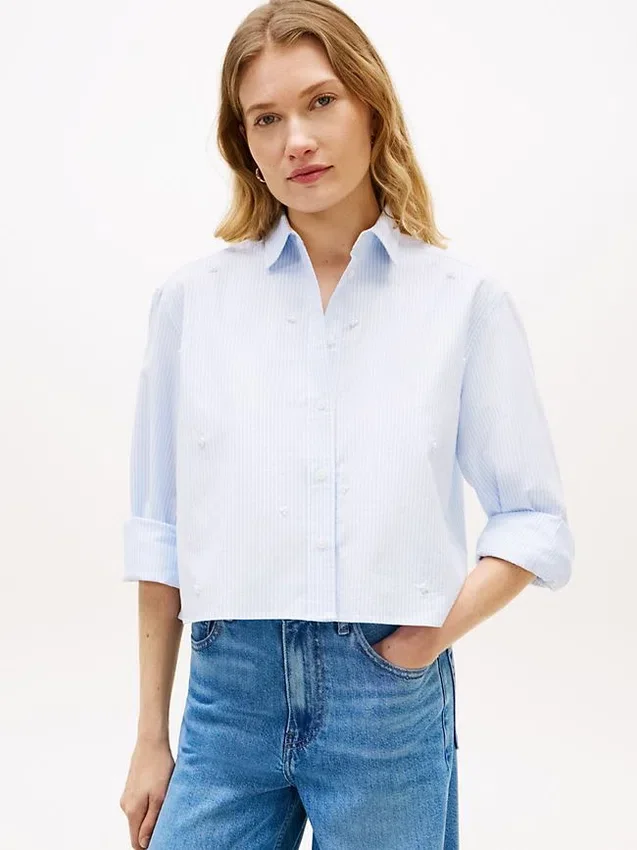 Embellished Cropped Poplin Shirt Embellished Cropped Poplin Shirt