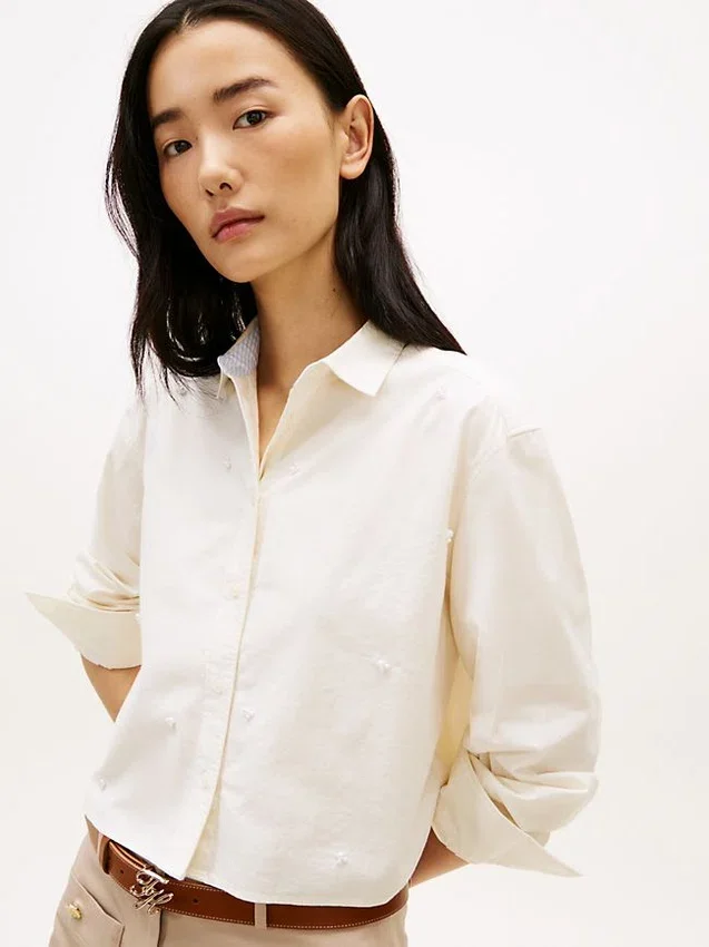 Embellished Cropped Poplin Shirt Embellished Cropped Poplin Shirt